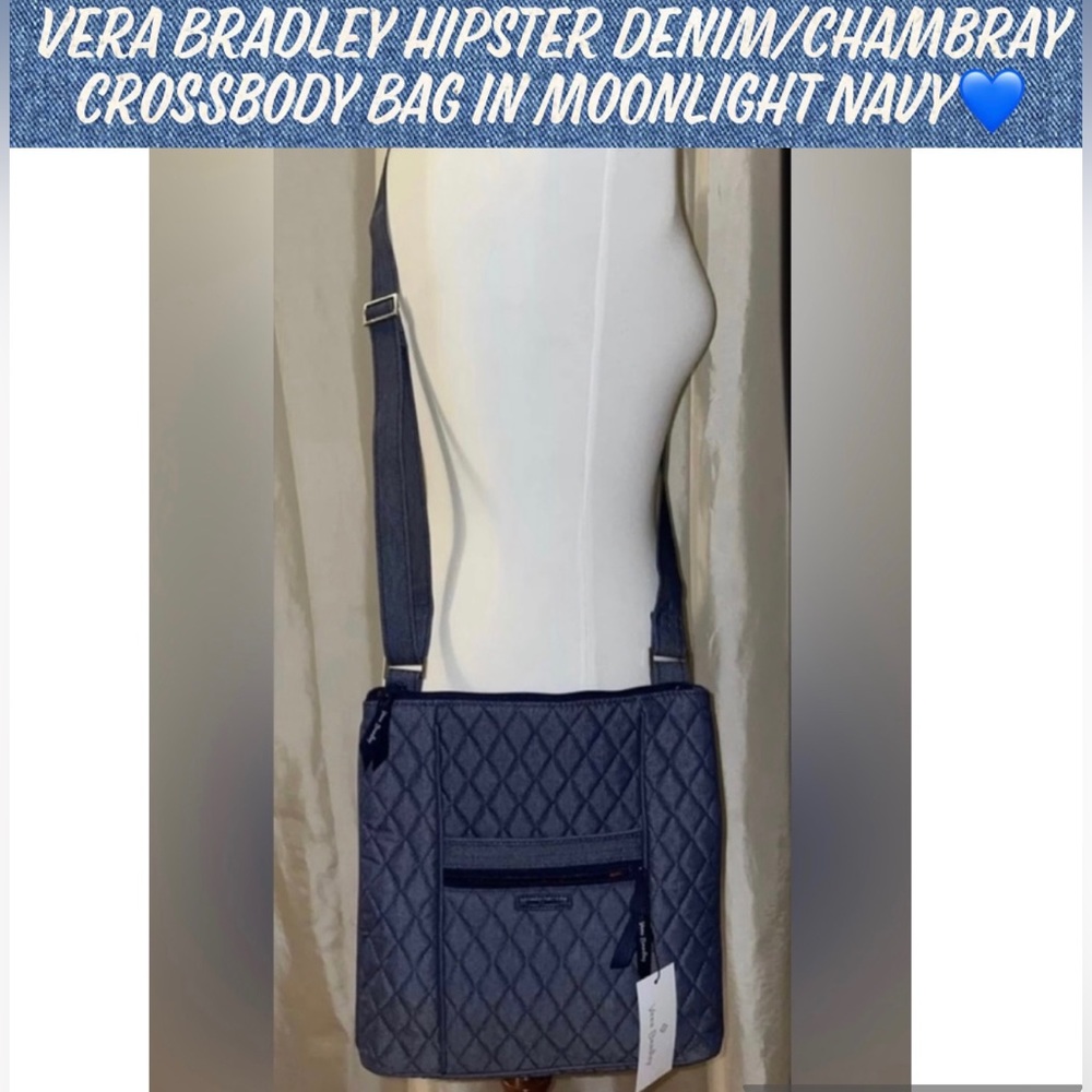 Vera Bradley Hipster Denim/Chambray Crossbody Bag In Moonlight Navy💙
